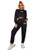 SweatyRocks Women's 2 Pieces Outfits Long Sleeve Crop Top and Sweatpants Jogger Set Letter Black L