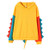 Pan Hui Women Dinosaur Spliced Color Hooded Sweatshirt Long Sleeve Tunic Tops Casual Comfy Sporty Shirt Pullover Blouse Yellow