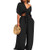 AEL Womens Sexy Tie Crop Top Wide Leg Long Pants 2 Piece Outfits Summer Short Sleeve Jumpsuits Set(Black,XXL)