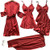 SAPJON Women's 5pcs Silk Satin Pajama Set Sexy Cami Top Nightgown Lace Sleepwear Robe Sets Nightdress with Chest Pads Red