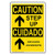 Caution Step Up - Escalera Ascendente OSHA Safety Label Sticker Decal, 7x5 in. Vinyl for Industrial Notices by ComplianceSigns