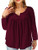 Womens Plus Size Tops,Womens Plus Size Tunic Tops Loose Fitting V Neck Long Sleeve Shirt Casual Blouse Wine Red,XL