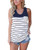 Hount Womens Round Neck Striped Tank Top Loose Fit Summer Casual Cami Top Shirt (Large, Navy Blue)