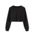 HUILAN Women's Long Sleeve Round Neck Tee Shirt Crop Top Pullover Black M