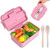 Supplim Bento Box For Kids  and  Adults With 3 Compartment,Wheat Fiber Lunch Box Leak Proof Lunch Container With Spoon  and  Fork (Pink)