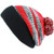 The Hat Depot Striped Cuffed Knit Beanie Winter Hat with Pom (Black-Red)