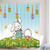 MERCHR Easter Fabric Shower Curtain, Spring Floral Easter Funny Rabbit Colorful Easter Egg Flower Polyester Fabric Waterproof Bath Curtain, Bunny Teal Bathroom Shower Curtains with Hooks, 69X70inch