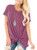 onlypuff Wine Red Shirts for Women Short Sleeve Knotted Tops Casual Loose Fit XXL