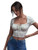 Romwe Women's Floral Print Cap Sleeve Ruched Bust Square Neck Crop Tops Blouse Multicolor S