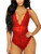 Kitty-Kitty V-Neck See Through Lingerie Floral Lace Babydoll Sexy Lingerie For Women One Piece Bodysuit Bright Red Small