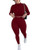 LAGSHIAN Women's Casual 2 Piece Outfit Long Sleeve Crop Top High Waist Pant Jumpsuit Set WineRed