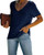 Haloumoning Womens Short Sleeve V Neck Loose Casual Pocket Basic Tee T-Shirts Navy