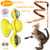 ECOSCO Windmill Cat Toy plus Feather Teaser Cat Toys,Interactive Stick Cat Toy plus Turntable Cat Toy with Suction Cup,Pet Interactive Puzzle Training Turntable Teasing Toys 2 Pack (Yellow-2 Pack)