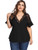 SOLY HUX Women's Plus Size V Neck Lace Trim Short Sleeve Top Blouse Black 0XL