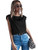 SOLY HUX Women's Casual Sleeveless Round Neck Satin Top Blouse Black M