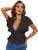 LYANER Women's Casual Deep V Neck Short Sleeve Flare Ruffle Hem Blouse Peplum Top Black Large