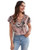 SheIn Women's Floral Print Batwing Short Sleeve Blouse Cut Out V Neck Tops Shirt Pink Large