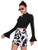 Floerns Women's Lettuce Trim Round Neck Flounce Long Sleeve Crop Tops Tee Shirt Black XL