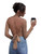 MakeMeChic Women's Solid Backless Tie Back Long Sleeve Crop Tee Top Brown M