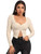 MakeMeChic Women's Button Front Rib Knit Long Sleeve Fitted Crop Tee Top Beige M