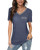 Womens V Neck Short Sleeve Tops Basic Loose Casual Pocket Tee T-Shirts Navy