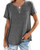Aiopr Womens T Shirts V Neck Short Sleeve Tops Casual Summer Tees Solid Loose Fit Pocket Blouses Tunics Dark Grey