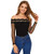 Floerns Women's Long Sleeve Off Shoulder Lace Contrast Blouse Tops Black L