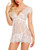 Klier Women Sexy Lingerie Eyelash Lace Chemise Babydoll Nightwear Set Sleepwear Sheer Nightgown (XXL, White-1)
