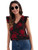SheIn Women's Cap Sleeve Ruffle Hem Floral Print V Neck Blouse Top Shirts Black Red S