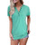 OUGES Womens Short Sleeve V Neck Button Summer Casual Henley Tops Blouse T Shirt (Light Green,XL)