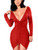 XXTAXN Women's Sexy Formal Bodycon V Neck Long Sleeve Cocktail Party Midi Dress Red