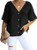 Dearlovers Women's Button Down V Neck Tops Loose Casual Short Sleeve Shirts Blouses Black XXL