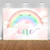 Mocsicka Rainbow Theme 1st Birthday Backdrop for Girls Glitter Star Rainbow Sky Cloud Photography Background Smile Rainbow Sweet One Birthday Party Decor Banner (7x5ft (82x60 inch))