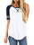 Women's Tops Round Neck Short Sleeve Casual Tunic Shirts Side Split Loose fit Color Block Tunic Blouse White M