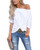 LACOZY Women's Casual Waffle Knit Tunic Blouse Sexy Off the Shoulder Tops Knot Batwing T Shirt White Small(4/6)