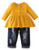 Esobrerie Toddler Baby Girl Outfits Long Sleeve Linen Shirt Cute Ripped Jeans Kids Denim Pants Set Winter Clothes 18-24Months Yellow