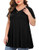 MONNURO Womens Plus Size Short Sleeve V Neck Button Basic Tunic Tops Summer Swing Shirts Blouses for Leggings(Black,3X)