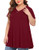 MONNURO Womens Plus Size Short Sleeve V Neck Button Basic Tunic Tops Summer Swing Shirts Blouses for Leggings(Wine Red,3X)