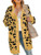 GLIENST Womens Leopard Long Cardigan Sweater Casual Open Front Loose Knitted Coat Draped Jacket Yellow S