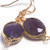 Natural Stone Wire Wrap Dangle Drop Earrings Gold Plated 925 Sterling Silver Hook/Amethyst Oval Cut