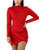 BORIFLORS Women's Sexy Wrap Front Long Sleeve Ruched Bodycon Mini Club Dress,Medium,Red