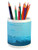 Lunarable Aqua and Coral Pencil Pen Holder, Marine Life with Turtles Shark Seaweed, Ceramic Pencil Holder for Desk Office Accessory, 3.6 inch X 3.2 inch, Deep Sky Blue Sky Blue