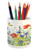 Lunarable Spring Summer Pencil Pen Holder, Butterflies Bees Motley Flowers Watercolor Look on Plain Backdrop, Ceramic Pencil Holder for Desk Office Accessory, 3.6 inch X 3.2 inch, White and Multicolor