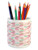 Lunarable Peach Pink Pencil Pen Holder, Geometrical Abstract Half Circles Pastel Colored Shapes on Plain Backdrop, Ceramic Pencil Holder for Desk Office Accessory, 3.6 inch X 3.2 inch, White Multicolor