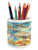 Lunarable Volleyball Pencil Pen Holder, Polygonal Illustration with Team Sports Theme Beach Volleyball Summer Activities, Ceramic Pencil Holder for Desk Office Accessory, 3.6 inch X 3.2 inch, Multicolor