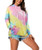 CHAMA Women Long Sleeve Hoodie Tie Dye Printed Sweatshirts Drawstring Pullover Tops with Pocket Casual Sweatshirt Blue-yellow