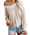 Mansy Women's V Neck Long Sleeve Waffle Knit Shirt Off Shoulder Tops Oversized Pullover Sweaters Beige