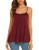 SUNAELIA Women's Cami Pleated Sexy Tank Top Summer Sleeveless Tunic Spaghetti Strap Shirt Loose Fitting Pleated Flowy Blouse Wine Red