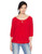 Star Vixen Women's Petite 3/4 Sleeve Peasant Elastic-Hem Keyhole-Tie Top, red, PXL