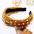 Haloty Pearl Velvet Wide Headbands Knotted Head band Vintage Head Wrap Faux Elastic Hair Hoops Turban Hairband Fashion Cross Knot Hair Accessories for Women and Girls (Yellow)